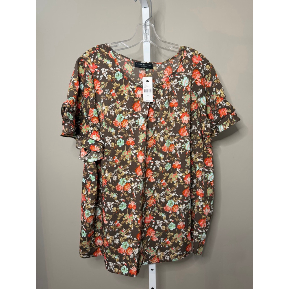 Women's Lane Bryant Brown Floral Blouse Plus Size 18
